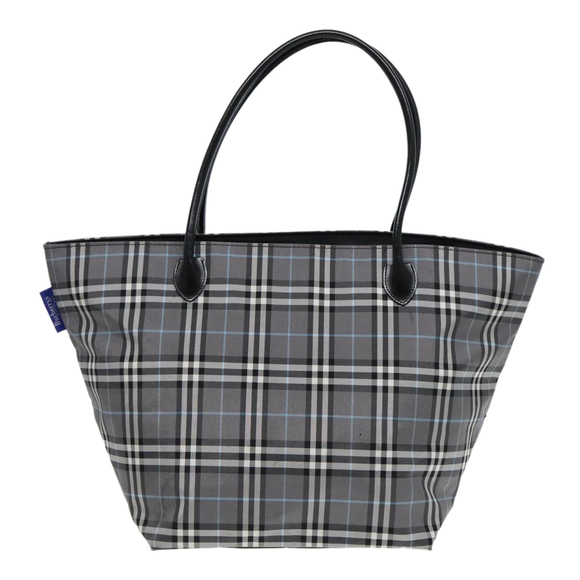 Burberrys Nova Check Blue Label Tote Bag Nylon Silver Gray Auth bs18621 - Picture 2 of 16